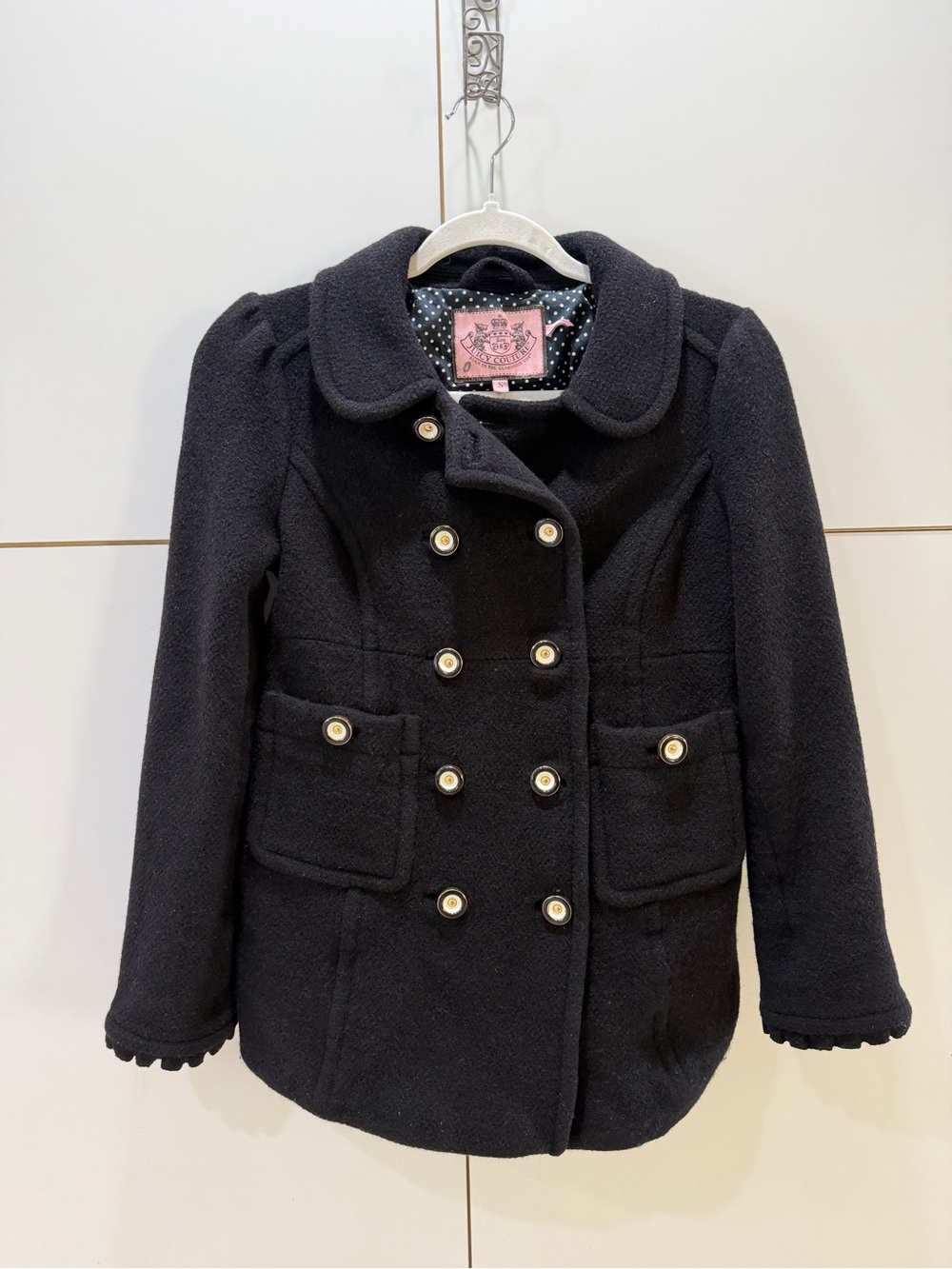 Juicy Couture Black Double-Breasted Wool Peacoat Jacket